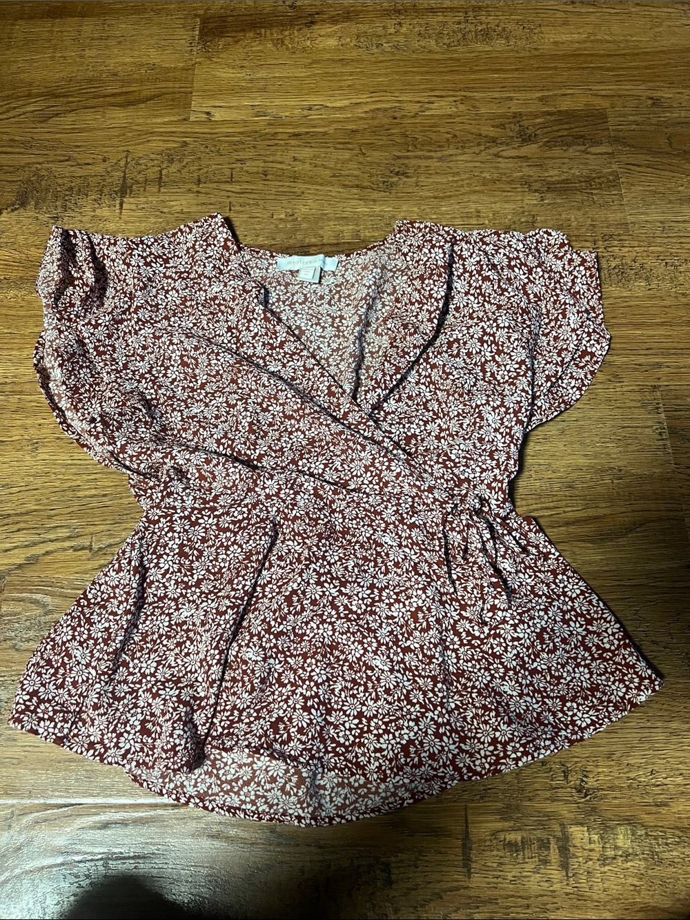 Floral Wrap Peplum Blouse - Rust/White